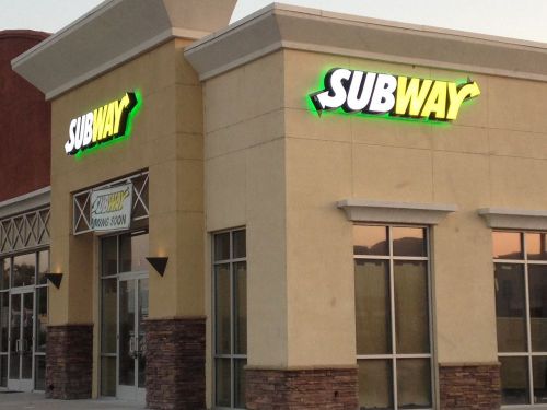 Cyber Monday SUBWAY 16x66 LED Channel Letter Sign with Green Backing/Halo Effect