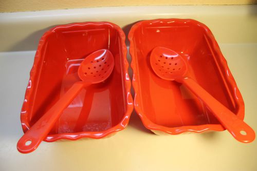 2 RESTAUNT SUPPLY SERVING RECTANGULAR BOWLS CASSEROLE RED DISHES