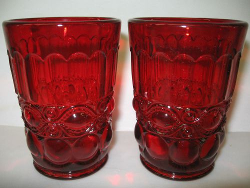 pair of ruby red glass eyewinker pattern tumblers / cups goblets royal set water
