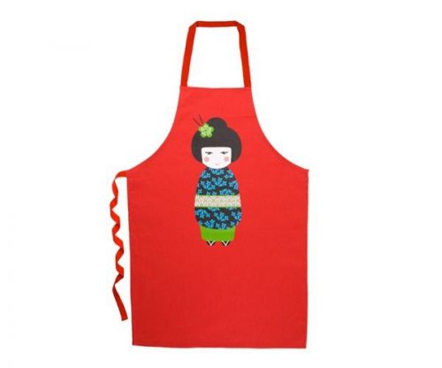 Kimono Geisha Japanese Doll 100% Cotton Apron Annabel Trends Mother&#039;s Day Red