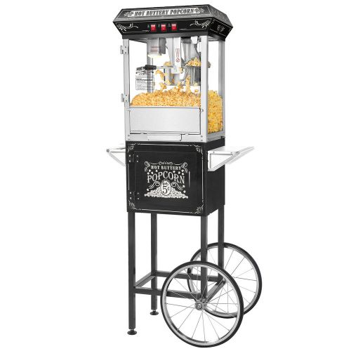 Great Northern Black Good Time 8oz Full Popcorn Popper Machine w/ Cart, 8 Ounce