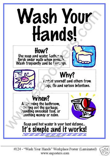 Safety Sign Poster &#034;WASH YOUR HANDS&#034; 11x17 LAMINATED!