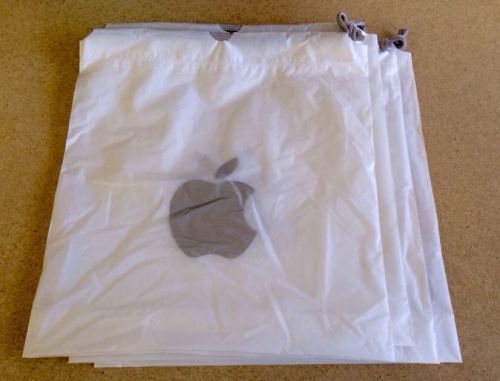 Small Apple store double plastic shopping bag, bag-pack with pull strings 12x12