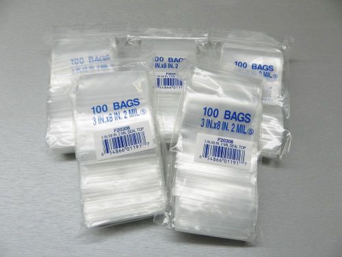 500 zip lock bags 3&#034; x 8&#034; baggies reclosable poly 2mil clear 3x8 ziplock bag for sale