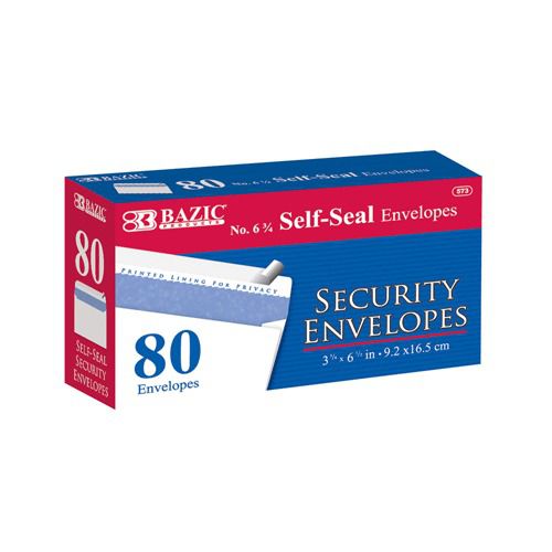 BAZIC #6 3/4 Self-Seal Security Envelope (80/Pack), Case of 24