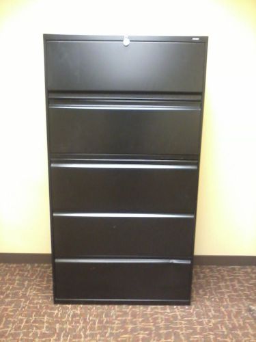 Hon 5-Drawer Filing Cabinet - Black, with Key - 67&#034; high x 36&#034; wide x 19&#034; deep