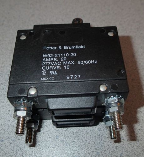 Potter&amp;Brumfield W92-X112-20 Circuit Breaker, 2P ,277V,20A, curve 10 LONG DELAY