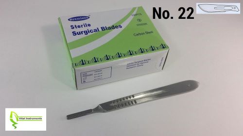 100 Surgical Scalpel Blades #22 Sterile Carbon Steel + 1 Scalpel Handle #4