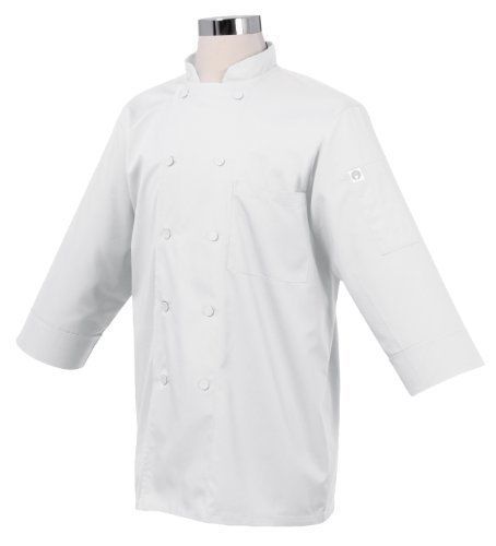 Chef Works JLCL-WHT-S Basic 3/4 Sleeve Chef Coat  White  Small