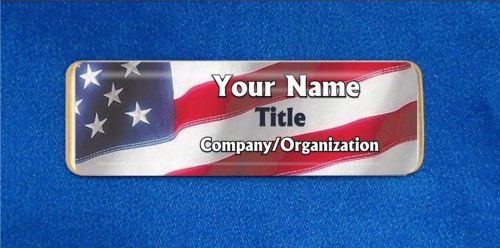Flag USA Background Custom Personalized Name Tag Badge ID Patriotic Veteran