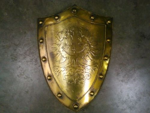 2&#039;real adult medieval metal Knights body armor Gold Shield for display or use it