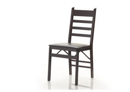 2 Piece Wood Folding Chair Vinyl Seat  Ladder Back Espresso Wooden Pair Storage