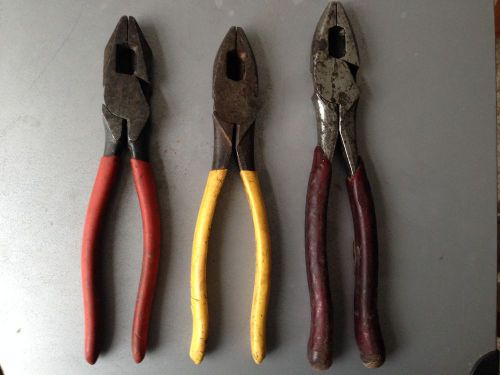 Lot of Three Lineman Electricians Linemans Pliers Cutters Tools