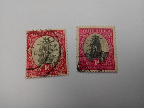 SOUTH AFRICA old stamp - 2different 1935 1d SHIP stamps