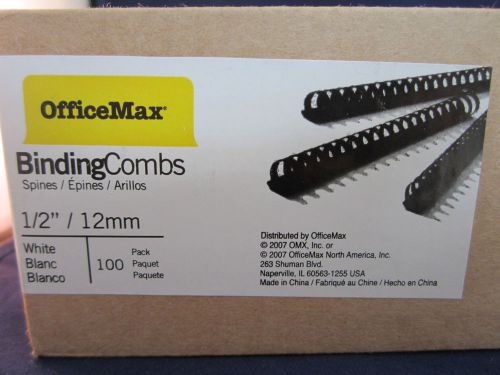Plastic Binding Combs 1/2&#034; Spine White 100 Pk Office Max New