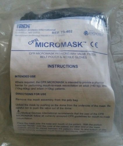 MDI Medical CPR MICROMASK, FILTER &amp; W/GLOVES.....NEVER BEEN USED!!