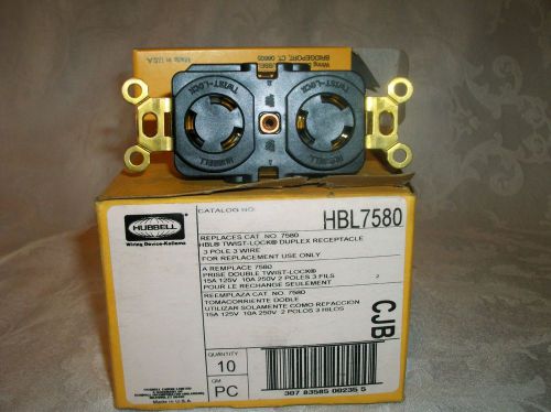 Lot of 10 hubbell hbl7580 15a /125v receptacle new in box for sale