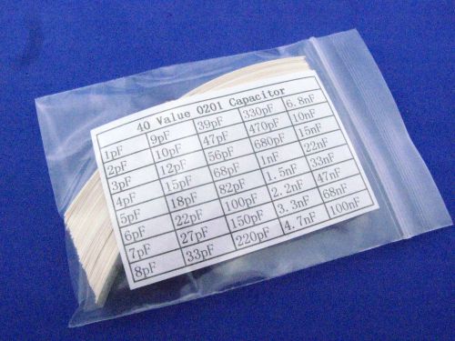 0201 SMD Capacitor Assortment Kit 40value total 2000pcs chip capacitors pack