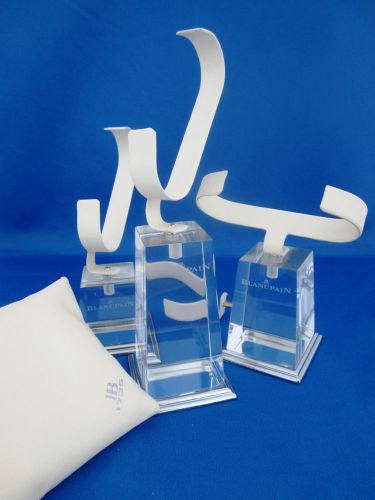 3 Blancpain Wrist Watch or Chronograph Lucite Display Stands 4 Mounts AND Pillow