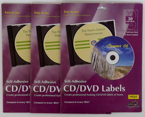 90 Printable Self Adhesive Blank CD / DVD Labels (3 pks of 30) NIP