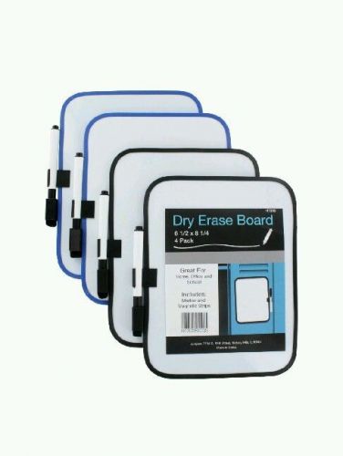 Dry erase 6.5 x 8.25&#034; whiteboard with marker and magnet strips study pack of 4 for sale