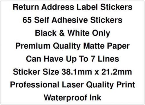 65 PERSONALISED RETURN ADDRESS LABEL STICKERS