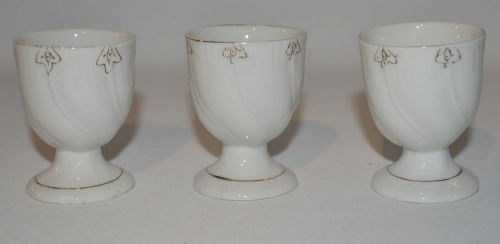 Set of 3 Egg  Cups Holder White with Gold Trim
