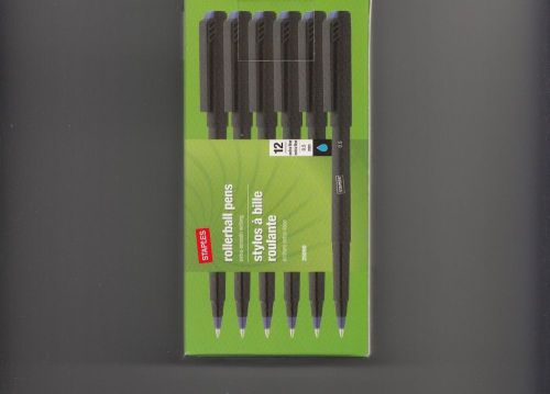 New Staples Rollerball Pens Extra Fine Point 05 mm Blue Ink Blue Barrel 12Pk
