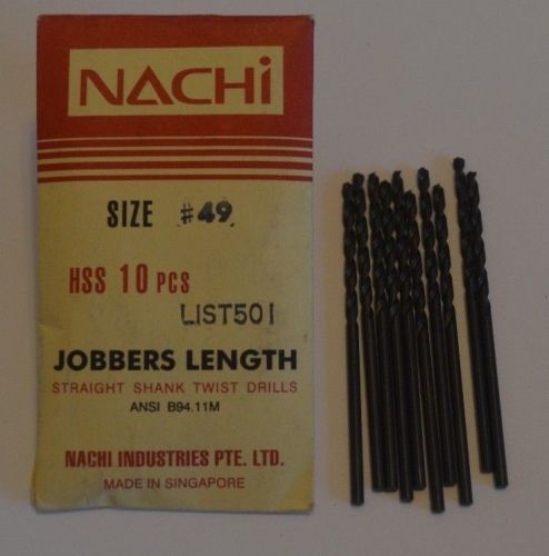 Lot of 10 NACHI HSS Jobbers Length Twist Drill Rt. Hand Sz #49 Straight shank