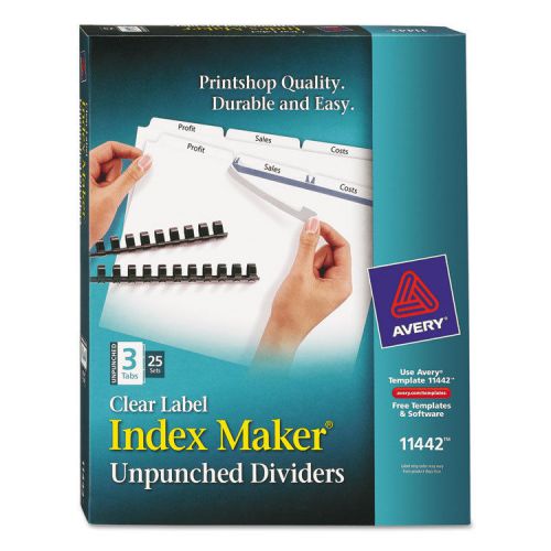Index Maker Clear Label Unpunched Divider, 3-Tab, Letter, White, 25 Sets