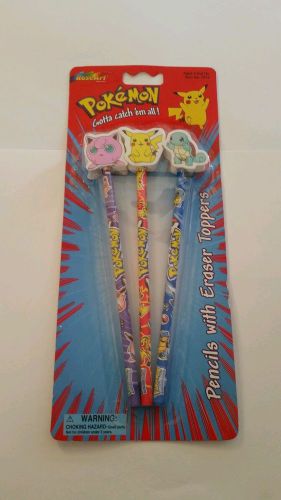 Set Of 3 Pokemon Pencil Eraser Topper Pikachu Jiggly Puff Squirtle roseart RARE!