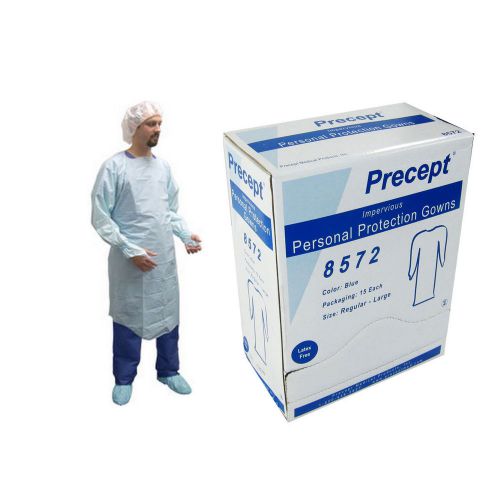 Brand New Blue Precept Impervious Personal Pretection Gowns 8572 Box of 15