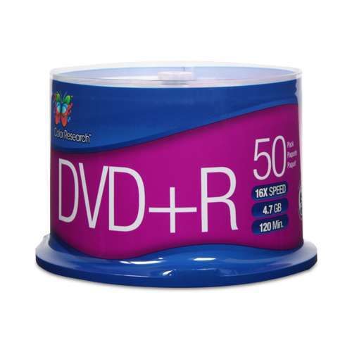 Color Research Cake Box DVD+R 50-Pack - 50-Pack, 16X, 120 mins, 4.7GB