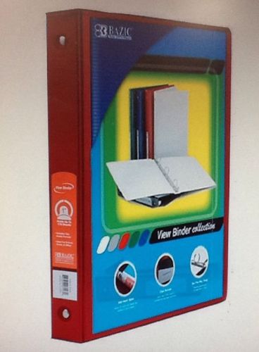 Bazic 1&#034; Inch 3 Ring View Binder With 2 Pockets Red