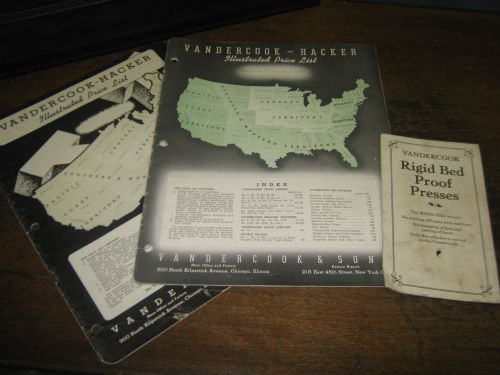 Vandercook Prices Lists (Letterpress) and Catalog on Rigid Bed Proof Presses