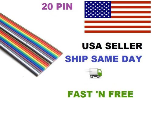5m / 16 ft rainbow flat ribbon stranded 20 way cable 20 pin conductor 300v for sale