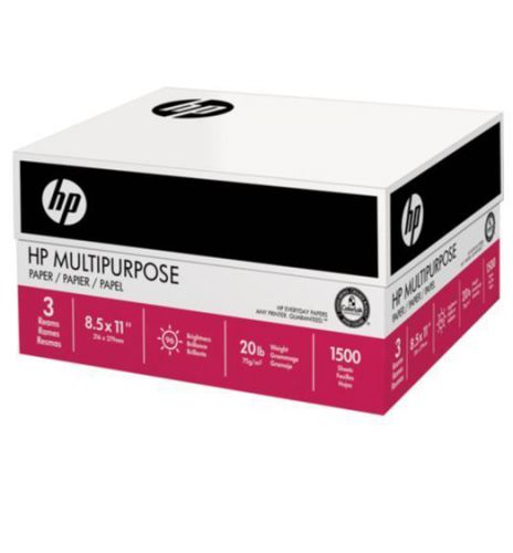HP Multi-Purpose Office Printing Copy Fax Paper, Letter 20lb, 96-Bright, 1,500ct
