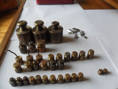 34 Vintage Brass Calibration Balance Scale Weight Set and 16 mg weights