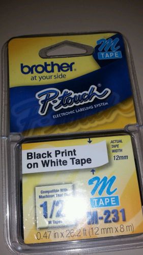 Brother M231 P-Touch Label Tape - Black Print on White Tape - Brand New Sealed