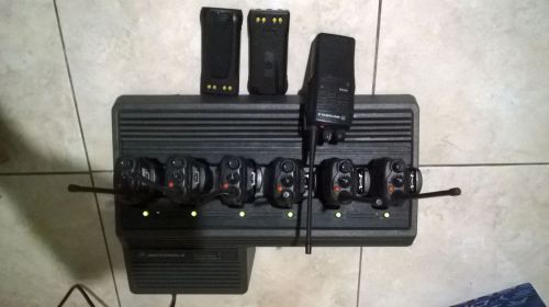 lot of (7) Motorola HT750 4 CH Two Way Radios with 6 ports charger