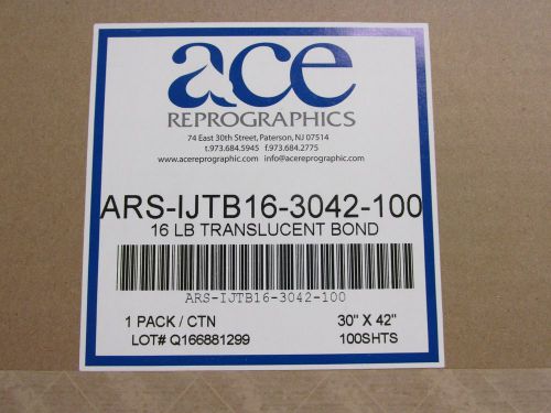 Ace SIJT3042-15 16 Lbs InkJet Translucent Bond 30&#034;x42&#034; Wide Format 100 Sheets