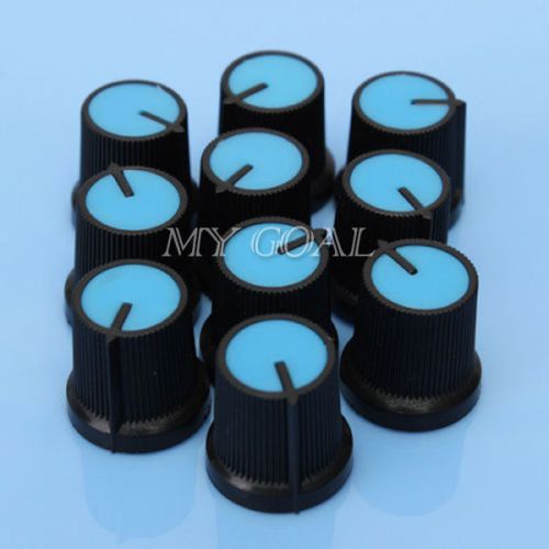 10PCS Blue Face Plastic for Rotary Taper Potentiometer Hole 6mm Black Knob NEW