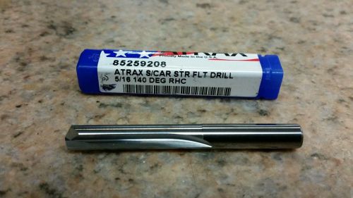 Atrax 5/16&#034; Solid Carbide 140° RHC Straight 2 Flute Drill Bit New