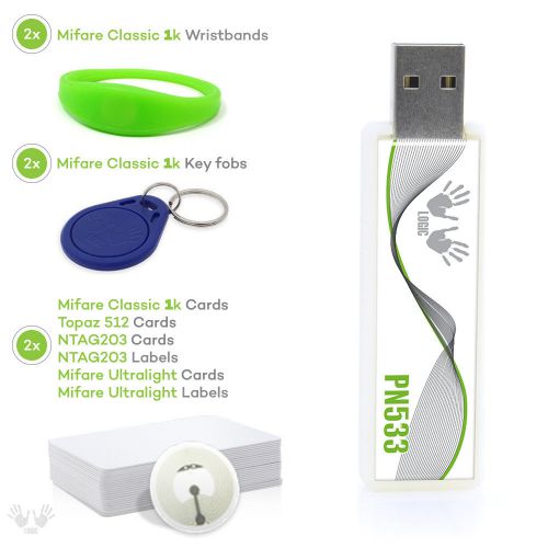 NFC Development Kit - NFC Reader Writer NXP PN533 USB Dongle Stick - 17 tags set