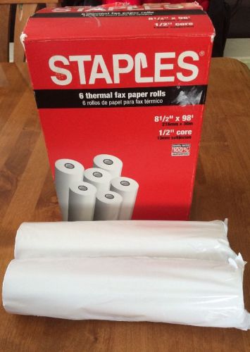 Staples Thermal Fax Paper Rolls 8 1/2&#034; x 98&#039; 1/2&#034; Core  Lot of 8 NEW Open Box