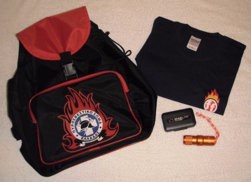 Collectible Greek FIREFIGHTER Set Bag Backpack Maglite Flashlight T-shirt M case