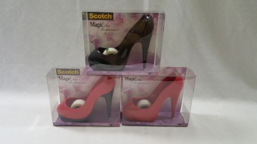 Lot of 3 Scotch Red Black High Heel Womens Girls Tape Dispenser Desk Office