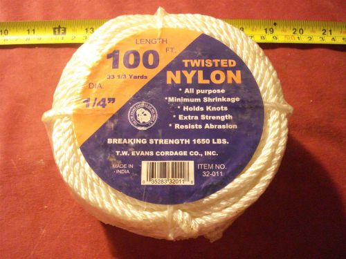 (2418.) Twisted Nylon Rope 1/4&#034; x 100 Ft - White