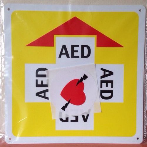 AED Automated External Defibrillator Plastic Locator Sign w/ Sticker