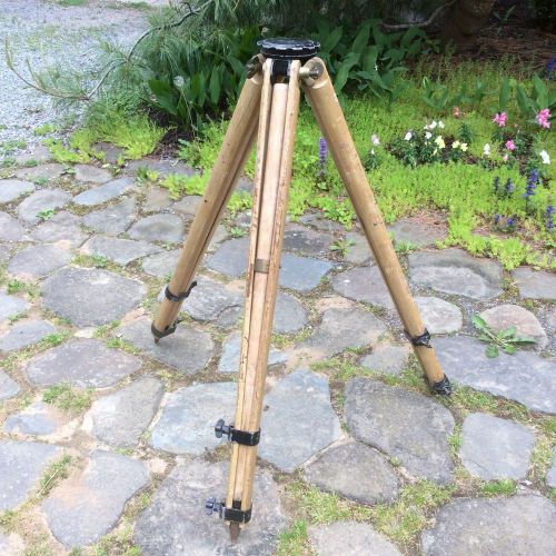 Vintage/Antique Survey Tripod Adjustable Wood Legs Brass Head 3-1/2 x 8 Thread